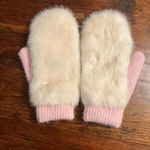 Real White Mink Fur and Knit Mittens